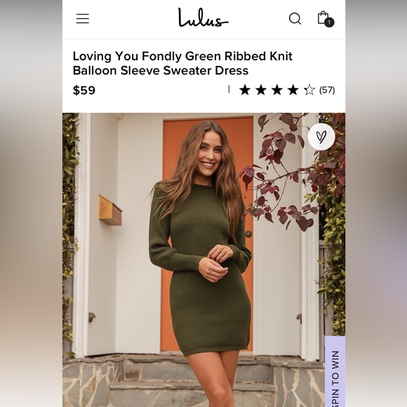 Green Ribbed Knit Balloon Sleeve Sweater Dress | Womens | Small (Available in XS, M, L) | Lulus | Casual Dresses | Holiday Dresses | Stretchy